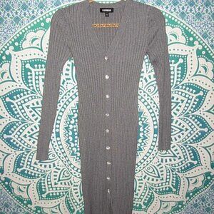 Express Ribbed Jewel Button Front Midi Sweater Dress - S